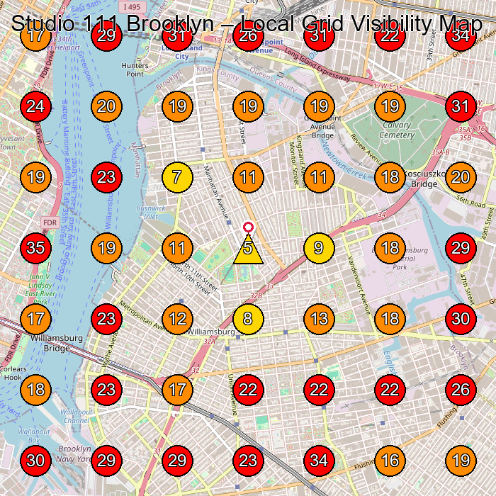 Studio 111 Brooklyn GeoGrid visibility map for Photography Studio in Brooklyn